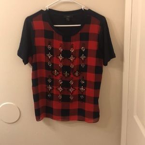 Jeweled checkered t-shirt.